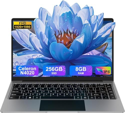 Ordenador portátil 14 Pulgadas N4020 hasta 2,8 GHz Portátil 8GB LPDDR4 RAM 256GB SSD Soporte 1TB SSD Expansión portatil 2.4G+5G WiFi BT4.2 USB, WiFi, Mini-HDMI, 1920*1080 IPS HD Pantalla-Gray-1