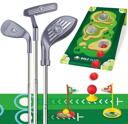 Xweptuy Kleinkind Golf Set Garden Plastik Kids Golf Set mit Mat 3 Tee 9 Bälle 3 Übungslöcher Clubs Outdoor Indoor -Spiele für Jungen Mädchen Sportspielzeuggeschenke