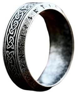 Sumpgle Anillo de acero inoxidable de nudo celta vikingo Banda de acero de titanio con letra personalizada Joyería de moda retro para hombres y mujeres