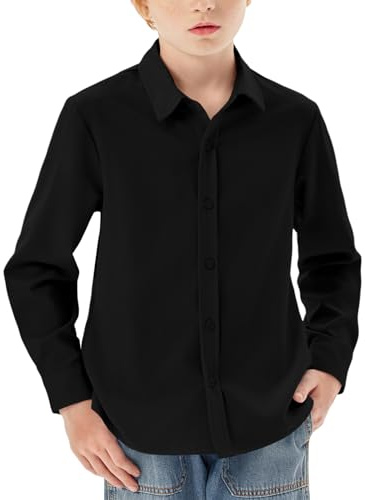 Haloumoning Chemise à manches longues pour garçon - Coupe droite - Décontractée - Pour les loisirs, les fêtes - Couleur unie - Repassage facile - Uniforme scolaire formel