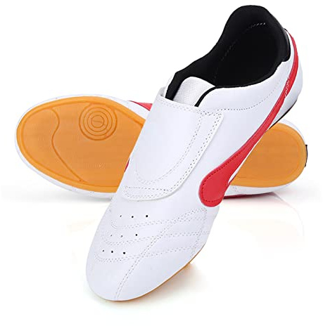 Taekwondo Boxing Kung Fu skor högkvalitativt PU-läder lätt non-slip oxford sula kampsport träningsskor för män kvinnor barn vit röd storlek 28 45, 08, 35 EU