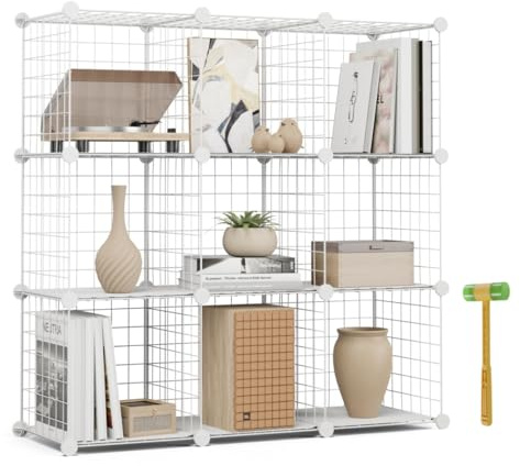 Newlux - Estantería Almacenaje Multiuso 9 Cubos (94,5x94,5x31,5cm), hasta 90Kg Capacidad. Estantería Metálica de Hierro Modular | Zapatero o Armario Abierto, Blanco