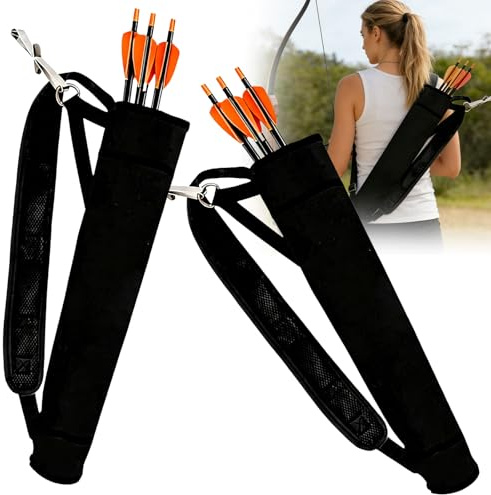 VEGOATY Lot de 2 carquois pour flèches : porte-carquois dorsal en tissu Oxford polyester 600D pour jeunes et adultes, carquois pour arc recourbé à composé, pratique, cible de chasse (noir)