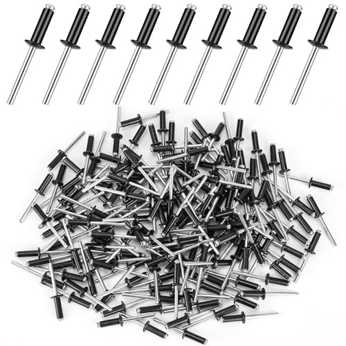 200 stycken blindnitar i aluminium, 4,8 x 16 mm flänsspinnar, svarta popnitar, blindnitar för byggnader, fartyg, bilar och möbler