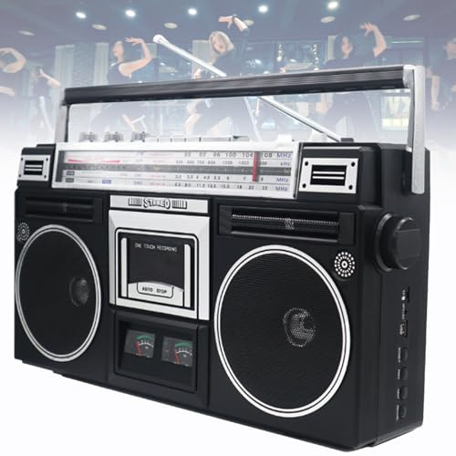 Bärbar Boombox, klassisk 80-talsstil retro CD-spelare med AM/FM-radio, kassettinspelare, stöder SD/USB-ingång för familjesammankomster och resor