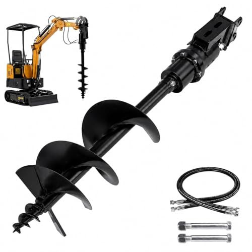 300 mm Hydraulisk Jordborr för Minigrävare 0,8–2 Ton, Kraftigt Borrtillbehör för Grävmaskin med Hydraulslangar och Stift för Jord- och Stolpborrning