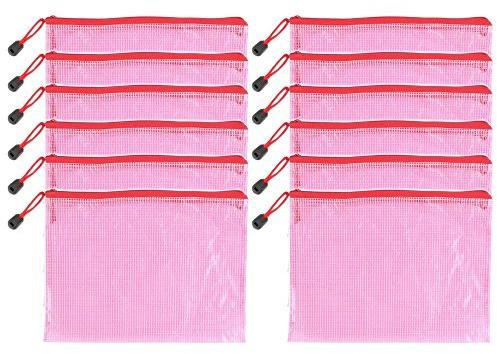 12pcs Chemise Paquet Portefeuille Pochette en PVC Zip Document Dossier/PVC School Office A5 Magazine Document File Zippy Closure Folder Holder Bag A5- A5-Rouge