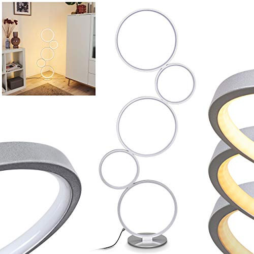 Lampadaire LED Oromia en métal argenté, luminaire design à intensité variable via l'interrupteur sur le câble, créant un effet lumineux au mur, 36 Watt, max. 3200 Lumen, 3000 Kelvin (blanc chaud)