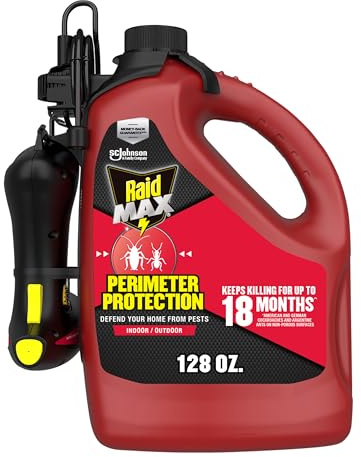 Raid MAX Perimeter Protection, 1 Gallon, Indoor & Outdoor Insecticide Spray with Reusable Electric Sprayer