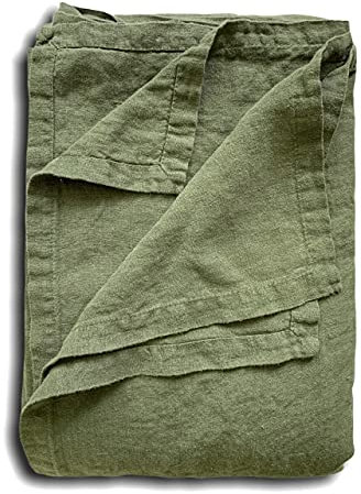 JOWOLLINA Laken Bettlaken Überwurf mit Briefecken 100% Leinen Stonewashed 220 g/m2 (245x290 cm, Olivgrün)