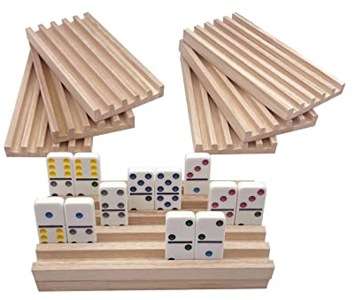 SUTIMSHE Uppsättning av 8 mexikanska tågdominobrickor, domino-ställ i naturligt trä, dominoplattor, hållare för kycklingfot och andra dominospel, domino ingår inte