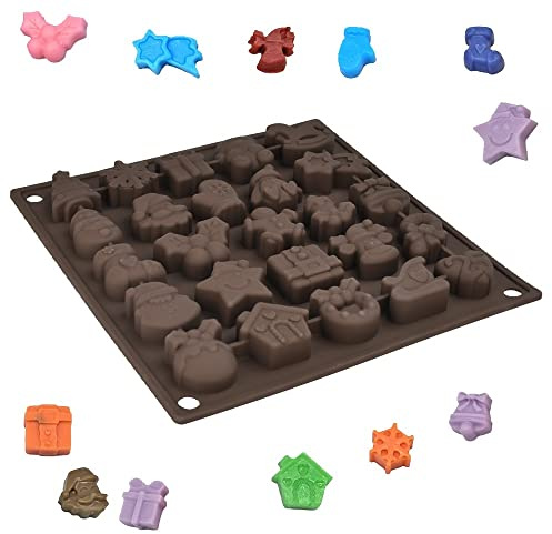KLYNGTSK Stampi natalizi in silicone per cioccolatini, 25 cavità, antiaderenti, per cioccolatini, caramelle, gelatine, biscotti, budini, fondente, fai da te