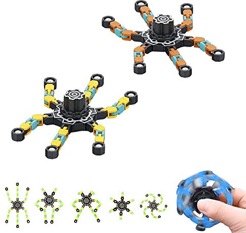 MAGIC SELECT 2 Verformbar und Fluoreszierende Fidget Spinners-Einheiten. Tragbarer Rotierender Roboter. Spielzeug zum Stressabbau. Geschenk für Erwachsene und Kinder. Gelb und Orange.