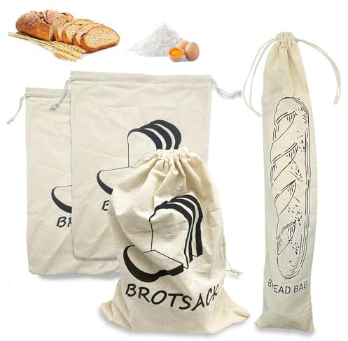 Sac à Pain, 4 Sacs à Pain 100% Lin, Réutilisables, Pour Toutes Sortes de Produits de Boulangerie et de Pains