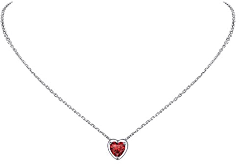 PROSILVER Collier Femme Cœur Argent avec Pierre Rouge, Pendentif Pierre de Naissance en Grenat Synthétique