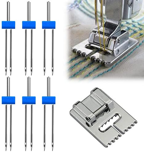 Zwillingsnadeln Für Nähmaschine,Nähmaschinennadel,Doppelnadel für Nähmaschine,2/90 3/90 4/90 6er Pack Doppelnadel Zwillingsnadel mit 1 Stück 9 Rillen Pintuck Nähfuß,6PCS