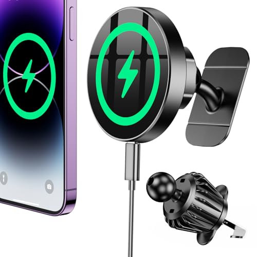 Coolpow Cargador Magsafe Coche Inalámbrico【15w Carga Rápida】 Cargador Inalambrico Coche【Salpicadero & Ventilación】 Soporte Movil Auto Magsafe Accesorios Coche para iPhone 17 Pro MAX 16 15 14 13 12