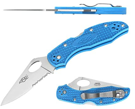 Firebird GANZO F759MS-BL Couteau Pliant de Poche Lame dentelée en Acier 440C 75 mm Poignée Antidérapante avec Clip Camping EDC Couteau 175 mm 67 g (Bleu)