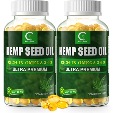 (2 Packs) Hemp Seed Oil Capsules with Flaxseed Oil - Rich in Omega 3 6 9 - Cold-Pressed Vegan Omega Supplement for Radiant Skin, Joint Comfort, Heart & Brain Health - Non-GMO, 180 Softgels