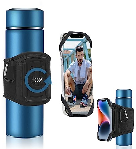 HOMURY Accesorio para Botella de Agua de Gimnasio, 360 °, Soporte para teléfono móvil, Tarjetero, Botella de Agua, Soporte para Botellas, con mosquetón y Funda AirPod para Fitness, Senderismo
