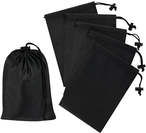 PALTERWEAR Drawstring Bag with Toggle - Nylon Cinch and Ditty Pouch - Six Pack (Black, 5 x 7 Inch, Set of 6)