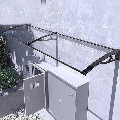 KDDEON Marquise de Porte d'Entrée en Polycarbonate Transparent Moderne,Porte Résistante Toit Abri Protection Contre La Pluie et UV,Auvent Voûté de Porte et Fenêtres Autonettoyant (60x140cm/24 x55)