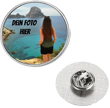 2Burned Personalisierte Foto Anstecknadel 1x Brosche Knopf Gedenknadel Maßgeschneidertes Bild Text Hochzeit Beerdigung Geburtstagsfeier (Runden)