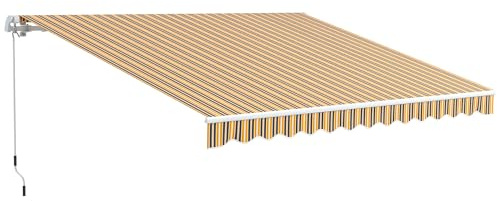 Outsunny Toldo Manual Retráctil 350x250 cm, Toldo Exterior Terraza con Ángulo Ajustable, Brazo Articulado, Montaje a Pared, Estructura de Aluminio, Anti-UV e Impermeable, para Jardín, Gris y Amarillo