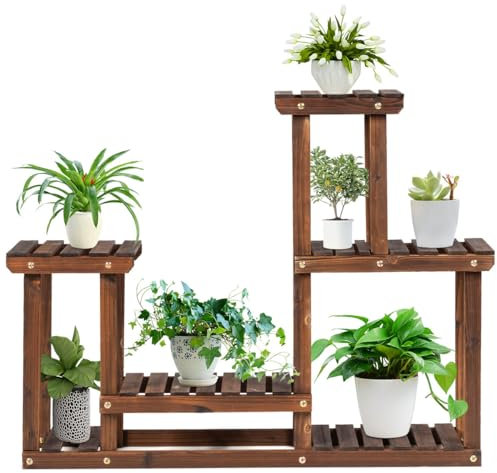 TANGZON 3/4 Tier Plant Stand, Indoor Outdoor Wooden Plant Shelf Holder, Tiered Multiple Potted Plant Bonsai Flower Display Rack for Garden Patio Balcony Living Room Office (4 Tier, 95 x 25 x 73cm)