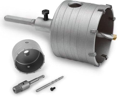 Cartlant 100mm Masonry Core Drill Bit, Carbide Hole Saw with 110mm SDS Plus Round Handle Rod Adapter, Brick Holesaw Kit Tungsten Tips Hammer Drill Saw Cutter for Concrete Cement Wall Stone