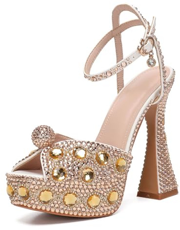 Minishion Zapatos de boda con plataforma para mujer, con tacón alto, para fiesta, noche, con perla