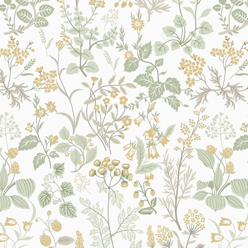 Timeet Selbstklebende Tapete Blumen Klebefolie Möbel Weiß Orange Botanischer Möbelfolie Selbstklebend Blüten und Beeren Muster Textur Möbelaufkleber Wasserfest Vinyl Folie für Möbel, Küche 44x300CM