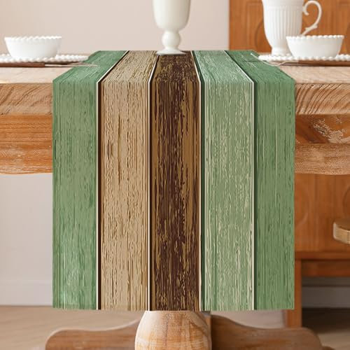 Camino de Mesa Tablones Verde Salvia Madera Rústica Moderno Camino de Mesa de Primavera Tapete Decoración de Mesa de Cocina de Temporada Lavable Decoración de Mesa para Fiestas Interiores 33 x 183 cm