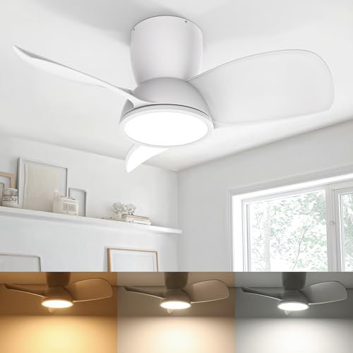 Ateroll Ventilateur Plafond avec Lumiere 76CM, Intensité Variable 3CCT (3000K-4000K-5000K), Ventilateur de Plafond 1800LM avec Télécommande, 6 Vitesse, Minuterie, Convient pour Salon, Chambre