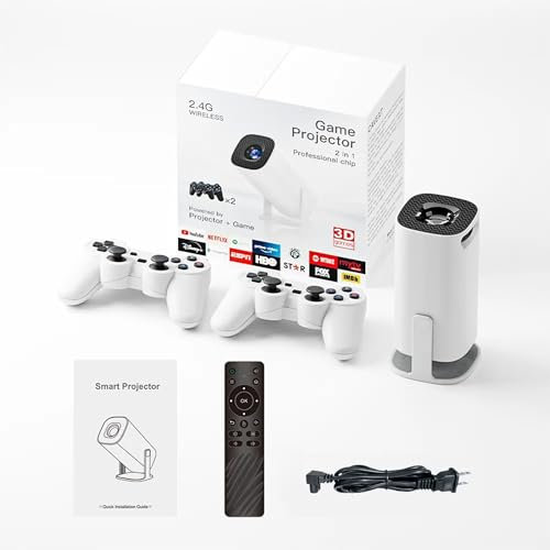 P30 max Projector And Game with 2 Wireless Controllers 64G,Smart game projector built-in Apps and 25000 Games,Portable Mini Projector with Wifi&Bluetooth, 4k HD Video,1080P,2.4G Receiver,Home,Office