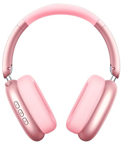 Wentronic Y01 Wireless Over Ear Headphones, Noise Canceling Bluetooth 5.3 Headphones with Microphones,Hi-Res Audio,48H Playtime,Foldable,Breathable Soft Earpads for iOS/Android/Samsung/PC-Pink
