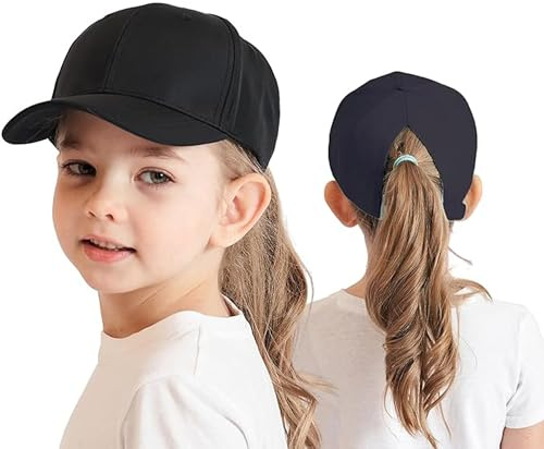 HERUAI Casquette de Baseball pour Enfant avec Queue de Cheval pour Fille et garçon - Visière de Golf UPF 50+ - Casquette d'été Junior - Casquette de Tennis - Visière