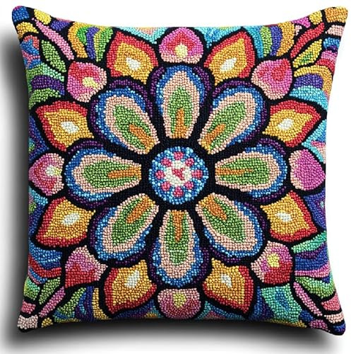 Kit de gancho de pestillo, funda de cojín para hacer alfombras, kits de manualidades para principiantes, funda de almohada de hilo de ganchillo con ranura preimpresa, punto de cruz para adultos, para