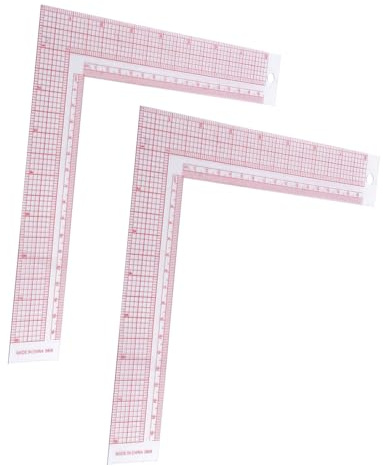 BESTonZON Regla de Costura Forma de L 2 Piezas Regla de Sastre de Plástico Transparente con Escala Integrada Escuadra de 90 Grados para Medir Ropa y Marcar Patrones Herramienta Ligera
