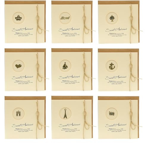 TONGIHS 9 Piezas Tarjetas de Regalos con Sobres,para Negocios,Marrón | 12,8×12,8cm,Papel kraft,Incluye sobre,Adornos metálicos,Resistente,Ideal para aniversarios,Invitaciones,Bodas y cumpleaños