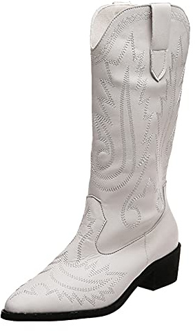 Motocicleta bordada para mujer botas vaqueras botas botas occidentales botas de vaquero botas mujer, Blanco, 42 EU