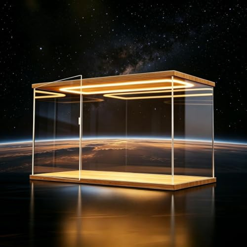 UrbanUp Urna Metacrilato Vitrina Grande de Acrílico con Luz LED, Pie con Varios Modelos y Vitrina de Sobremesa, Caja Expositora Rectangular sin Juntas para Armar Uno(35x60xH40cm/14x24x16)