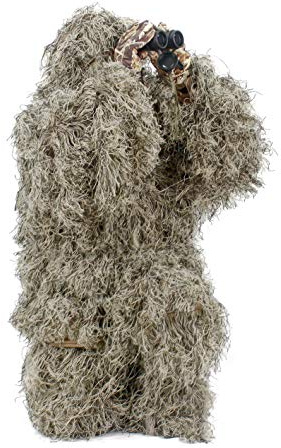 AUSCAMOTEK Ghillie Suit for Men Gilly Suit For Hunting Halloween Costume Airsoft Paintball Hood Rifle Wrap Included - XL/XXL Dry Grass