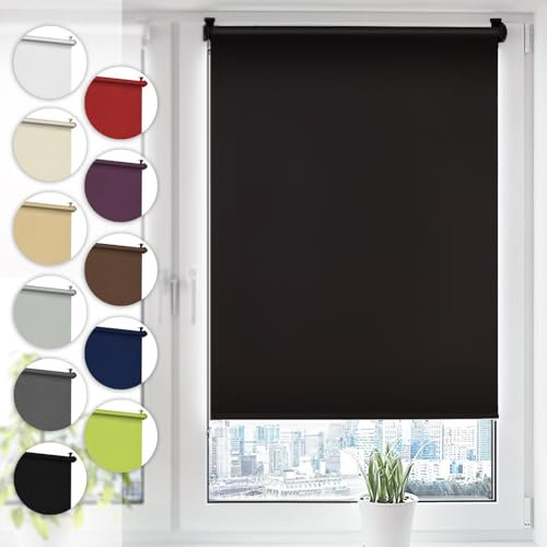 Verdunkelungsrollo Klemmfix ohne Bohren 35cm x 130cm Schwarz Verdunklungsrollo Fensterrollo Rollo Seitenzugrollo Klemmrollo für Fenster & Tür