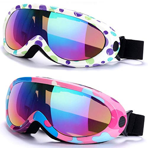Noorlee Skibrille 2 Stück Snowboardbrille für Kinder, Jungen & Mädchen, Jugend, Männer & Frauen, mit UV 400 Schutz, Windfestigkeit, Blendschutz, New Edition, Camo Pink Multicolor/Camo White Multicolor