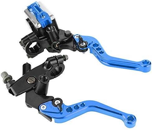 hydrauliska bromsar bromshandtag Aramox universal huvudcylinder spak motorcykel pit bike set 1 par 22 mm (7/8) ATV styrbroms reservoarspak huvudkoppling cylinder (blå)