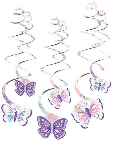 amscan 9909728 - Spirali Decorative Flutter, 6 Pezzi, 61 cm, Farfalle, Compleanni