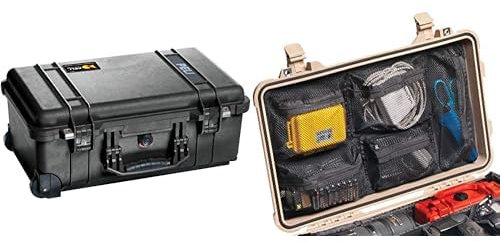 PELI 1510 High-impact Resistant Professional Trolley, IP67 Watertight and Dustproof, 52L Capacity, Made in Germany, With Customisable Foam Insert, Black & 1519 Lid Organiser