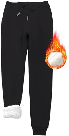 Imuedaen Damen Jogginghose Warme Fleece Freizeithose Sweatpants Winter Verdickte Sporthosen Gefütterte Jogger Hose Kordelzug Traininghose mit Tasche (A Schwarz, M)