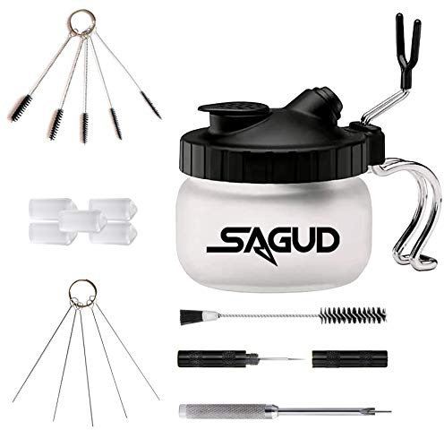 Sagud Airbrush-Reinigungsset mit Reinigungsbürsten Waschbürsten-Nadeln, Airbrush sauberer Topf Glas Airbrush Reinigungstopf mit Halter